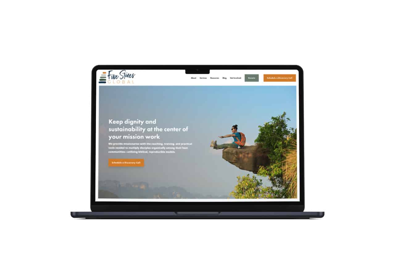 Five Stones Global website mocked up on a laptop